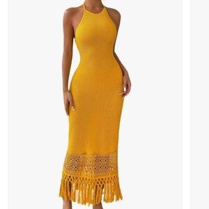 Elegant Yellow Crochet Maxi Dress